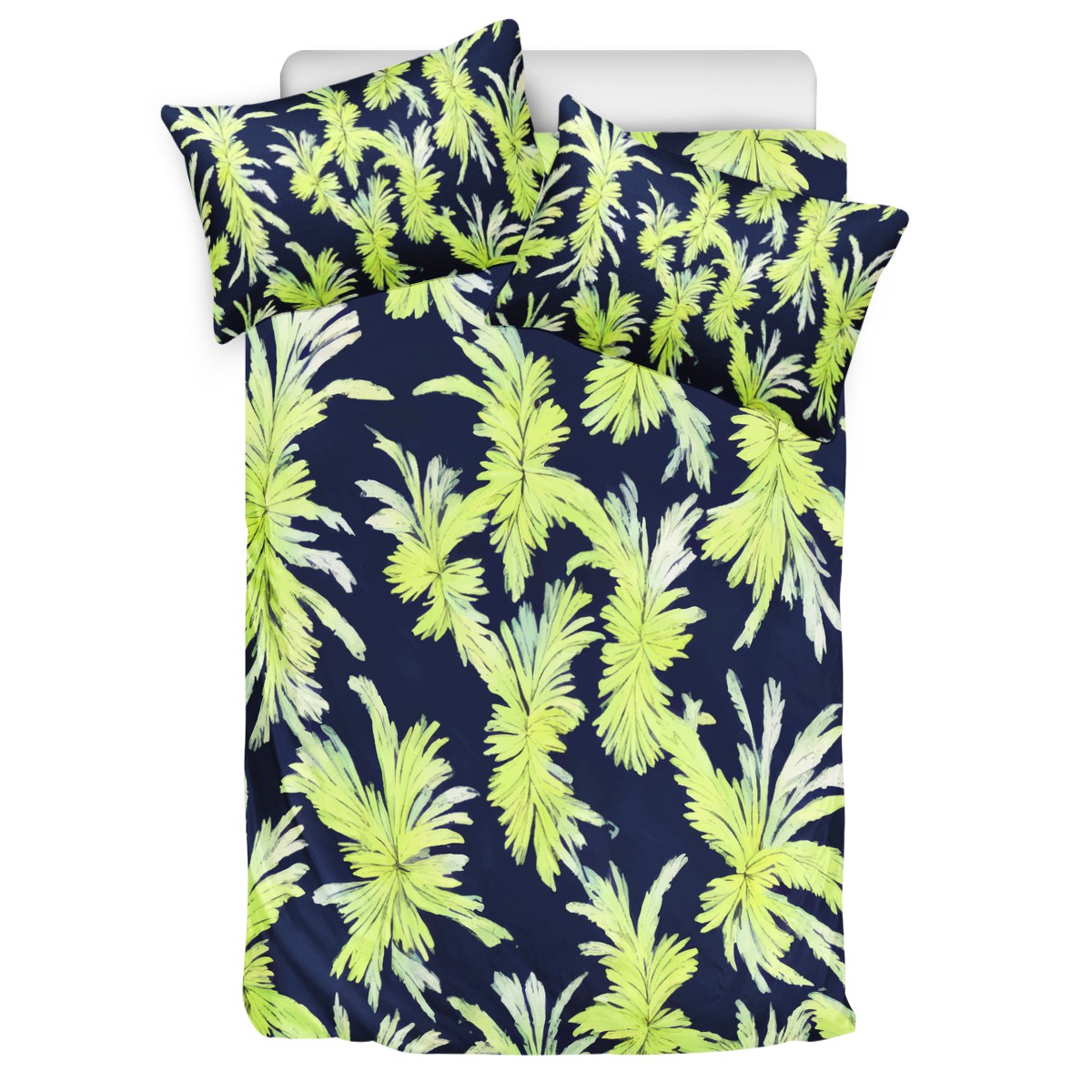 Palm Fronds - Lime Green and Black Duvet Cover 3 Piece Beddings