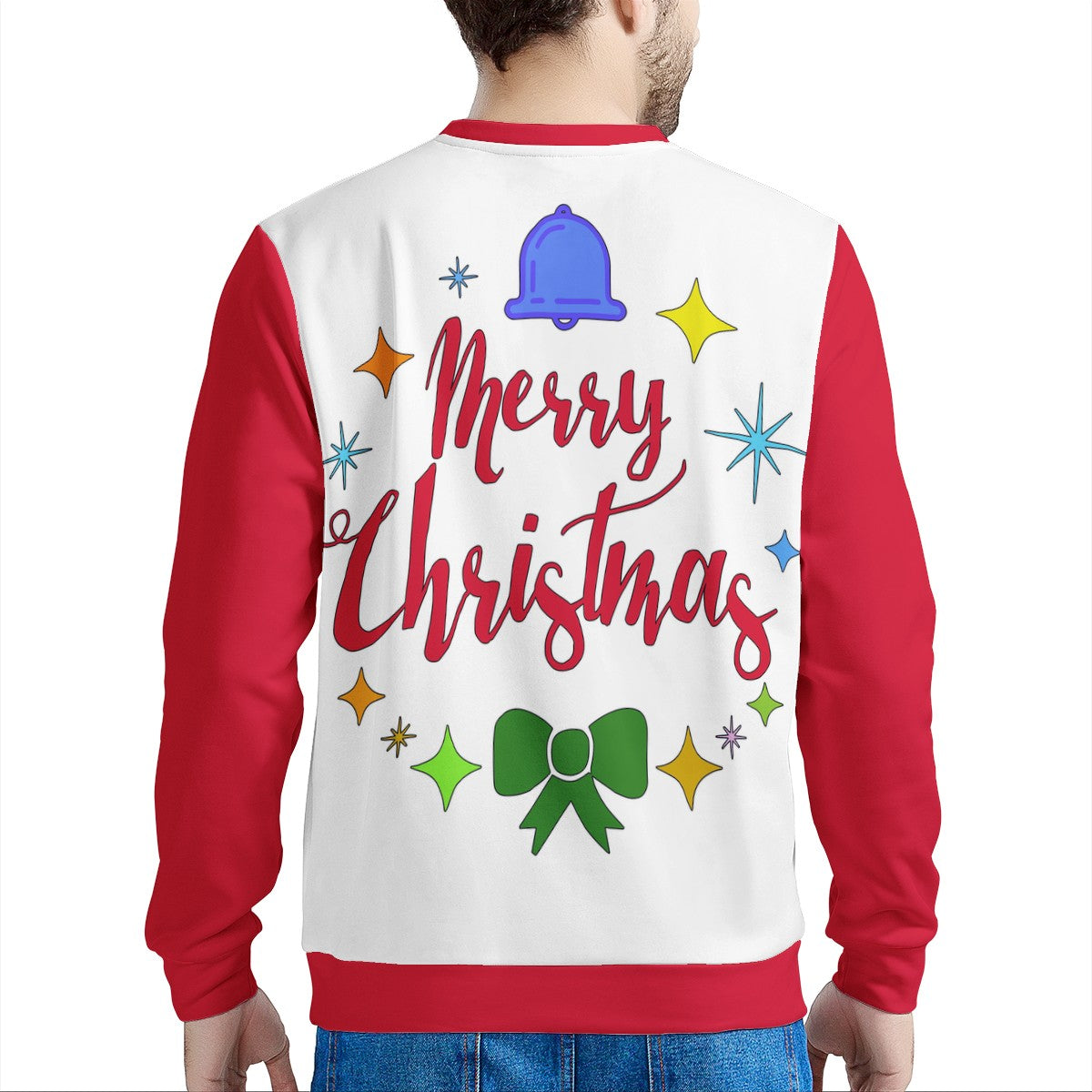 Men’s Merry Christmas Sweatshirt - Red Accents | Cozy All-Over Print Holiday Sweater [