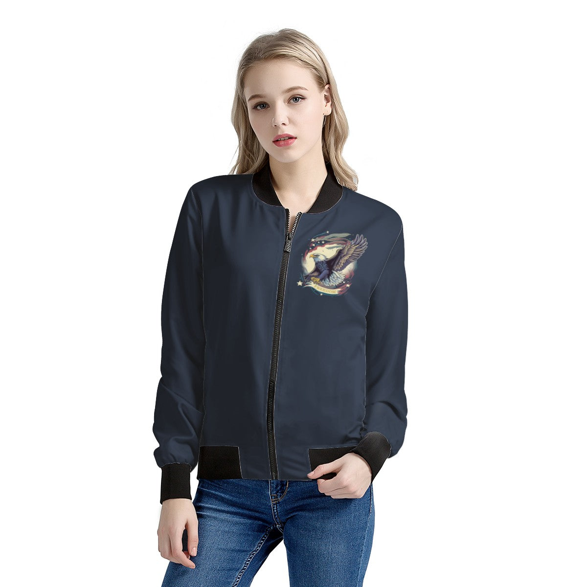 Freedom Flyer: Celebrating the Bald Eagle as a Symbol of Freedom and Strength in the USA Women's Bomber Jacket