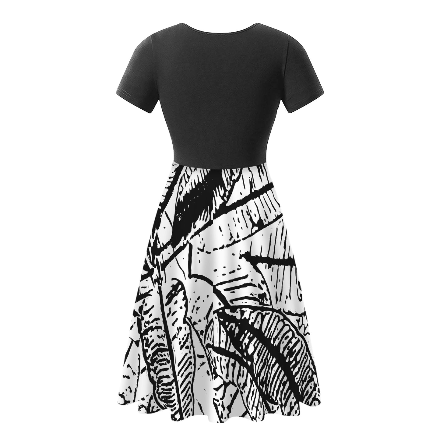 Black and White Croton Black V-Neck Women Ruffle Bottom Dress