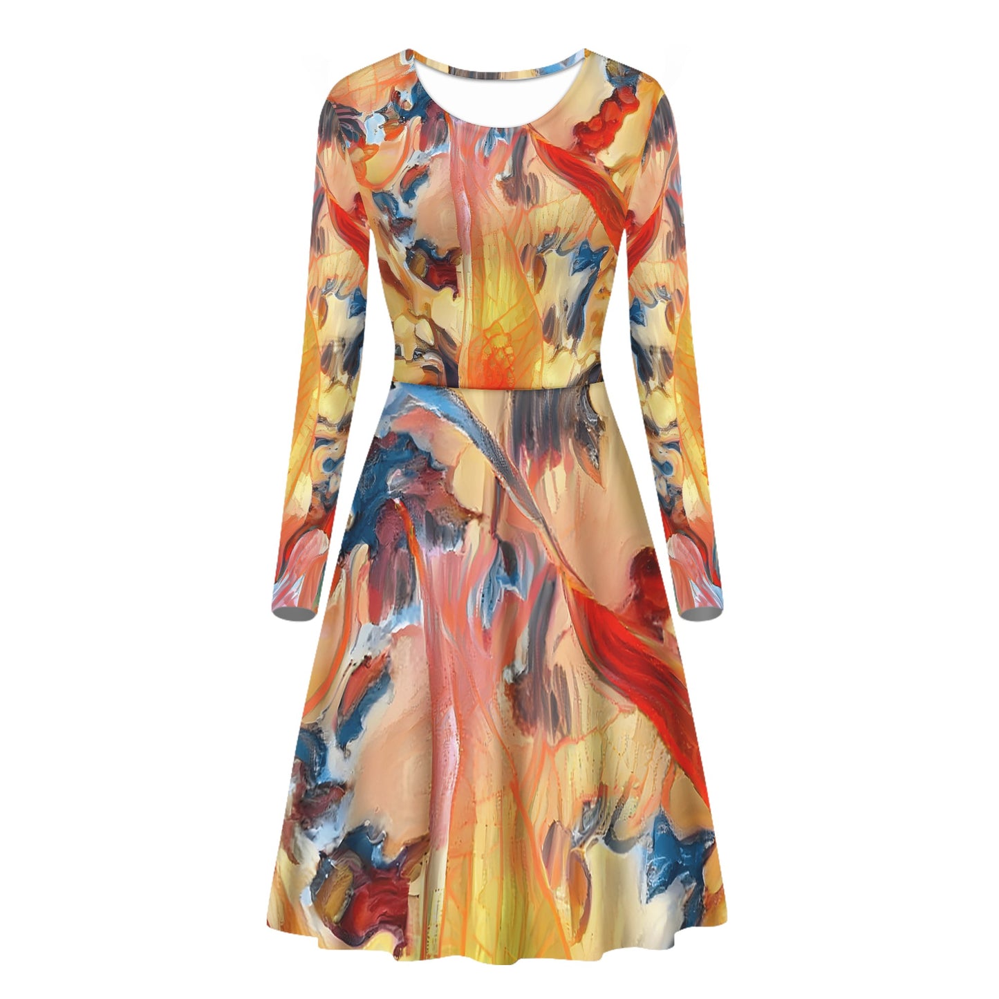 Golden Peace Lily Women Scoop Neck Long Sleeve Ruffle Dress