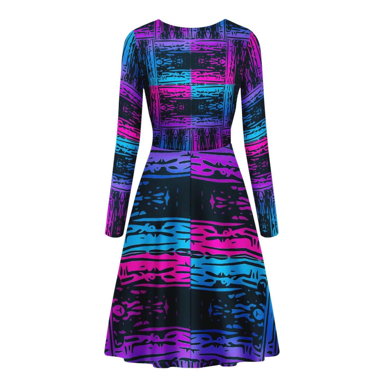 San Marcos Plaid Blue and Purple Women Scoop Neck Long Sleeve Ruffle Dress