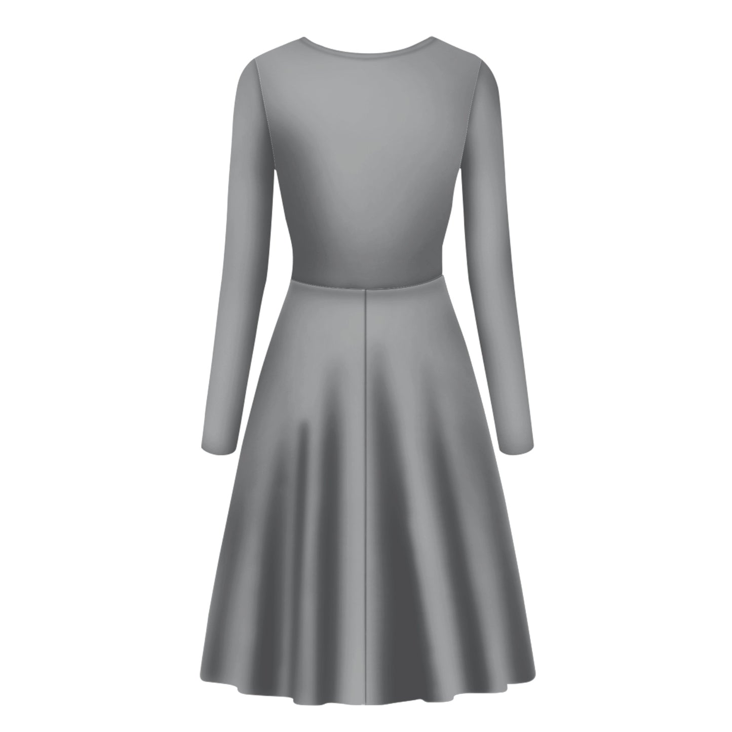 Silver Gray Women Scoop Neck Long Sleeve Ruffle Dress