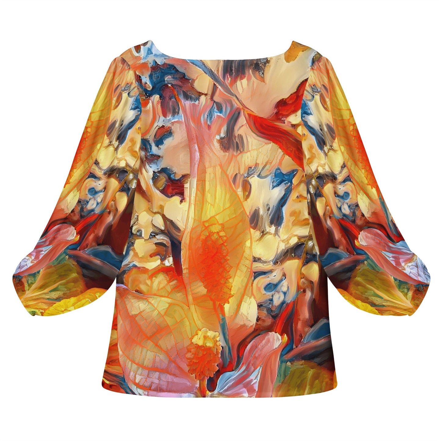 Women Long Sleeve Puff Sleeve Blouse - Golden Peace Lily