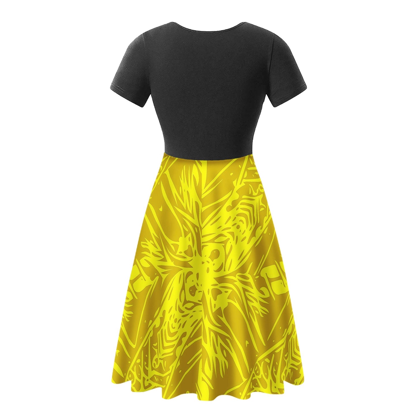 Yellow Fern | Black V-Neck Women Ruffle Bottom Dress