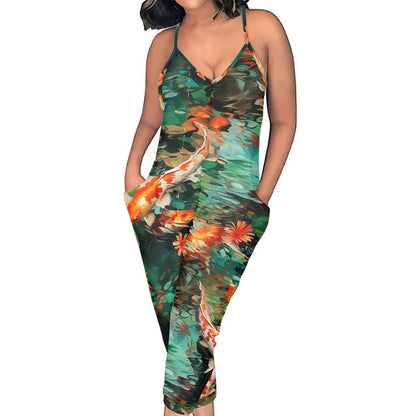 Magic of Koi Rompers - Exclusive One-of-a-Kind Luxury Romper - Limited Edition, Ethically Made, and Stylishly Comfortable white