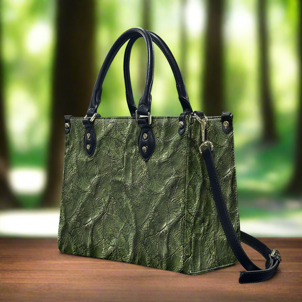 Moss Luxe: Timeless Textured Green PU Leather Women's Twill Handbag