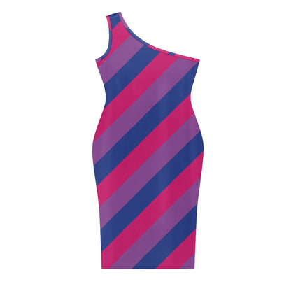 Discover Elegance: Luxtrini's One-Shoulder Slim Dress - Purple Stripes white