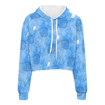 Women's midriff-baring sweatshirt - Blue Seashell white