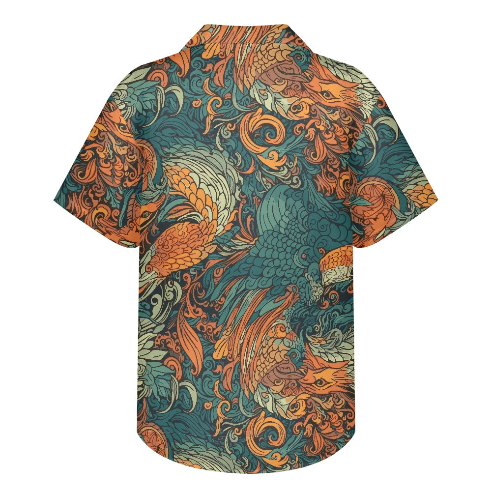 Luxtrini Men’s Dragon and Phoenix Aloha Shirt – Eco Hawaiian Button-Up with Artistic Mythology Print (2XS–7XL)