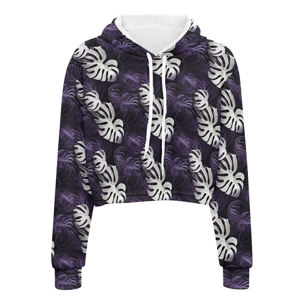 Women's midriff-baring sweatshirt - Tropical white