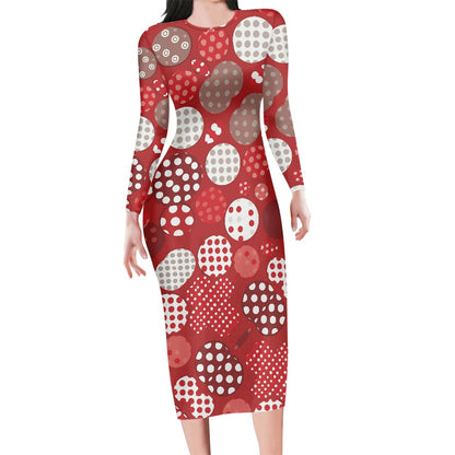 Red Polka Dot Long-Sleeved Bodycon Dress