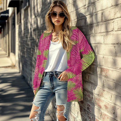 Tropical Palm Leaf Cardigan – Lightweight Stretch Knit Open Front Jacket for Women | Eco-Friendly Resortwear Layer