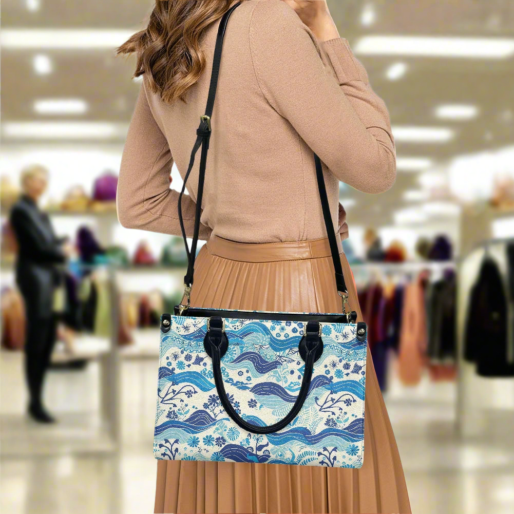 Timeless Waves: Elegant PU Leather Twill Carryall handbag