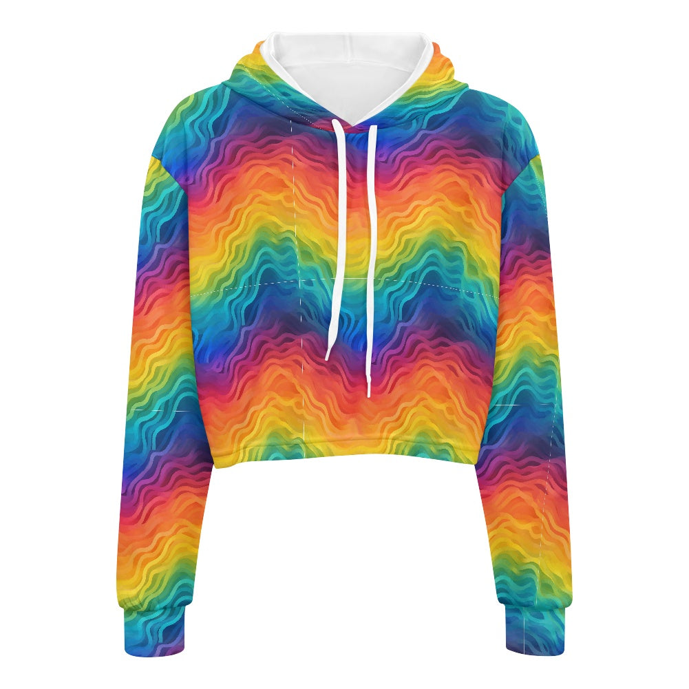 Women's midriff-baring sweatshirt - Rainbow white