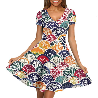 Women V-Neck Short Sleeve Ruffle Dress