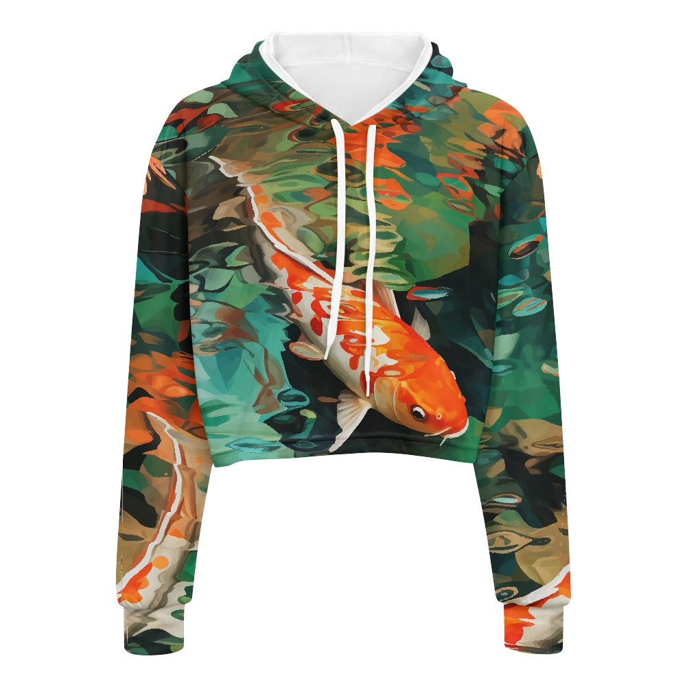 Women's midriff-baring sweatshirt - Magic of Koi white