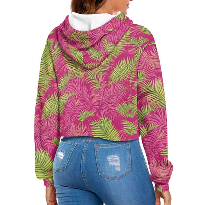 Women's midriff-baring sweatshirt - Pink and Green Tropical