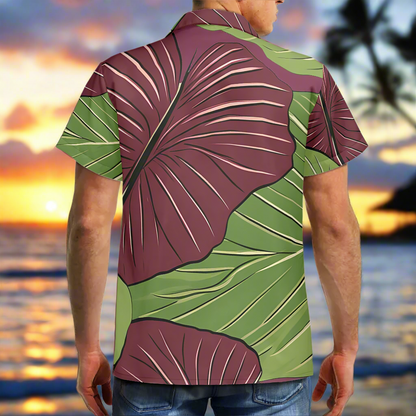 Kalo on Maroon Hawaiian Shirt: A Harmonious Fusion of Tradition and Modern Elegance