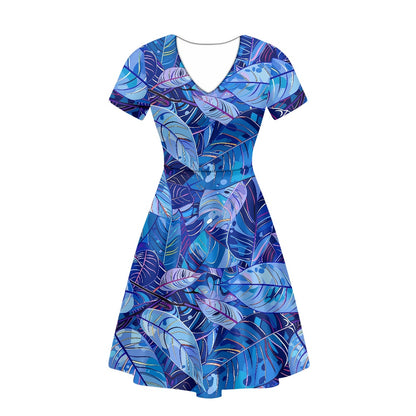 Women V-Neck Short Sleeve Ruffle Dress white