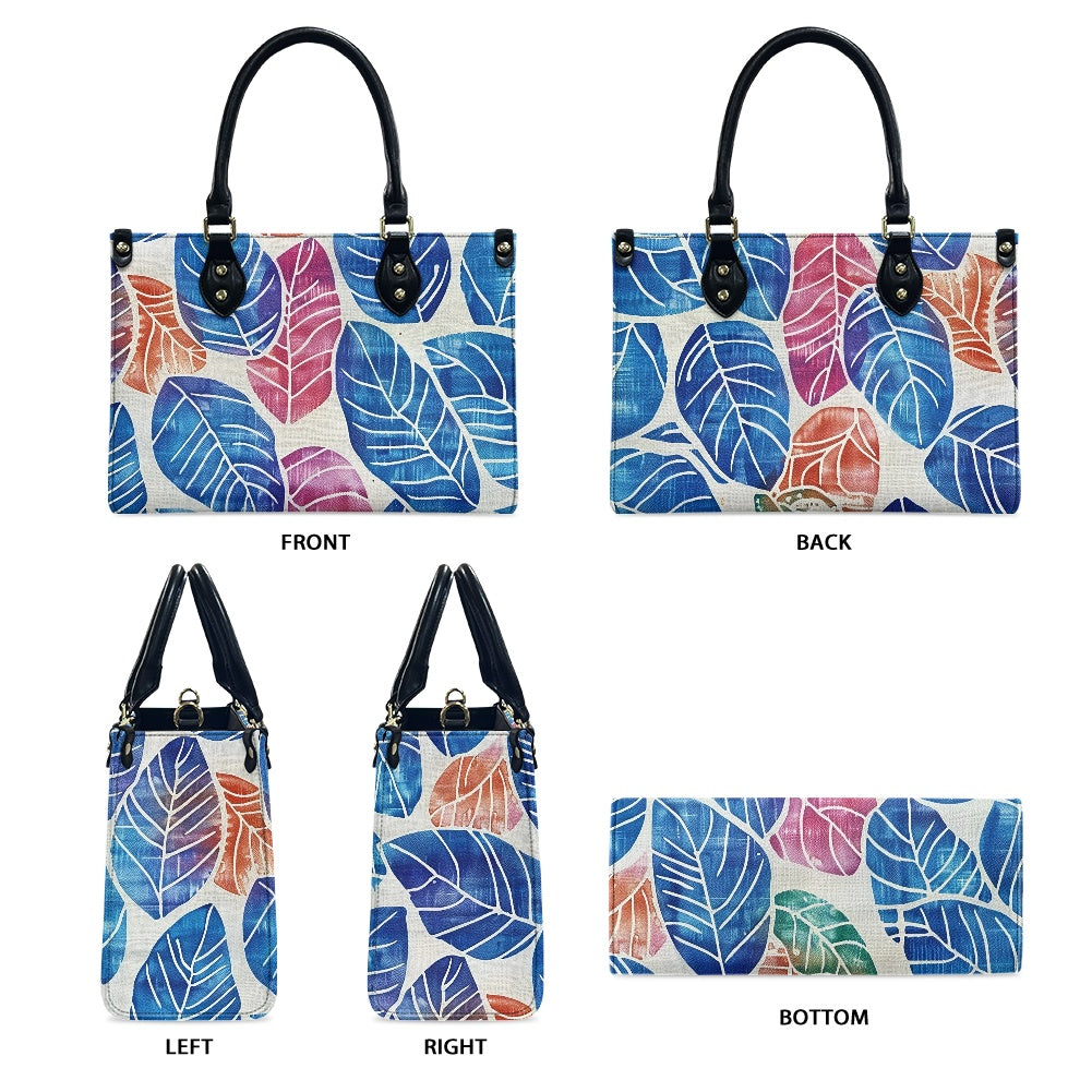 Tropical Breeze: Hand-Painted Leaf Print,  Women's PU leather twill handbag