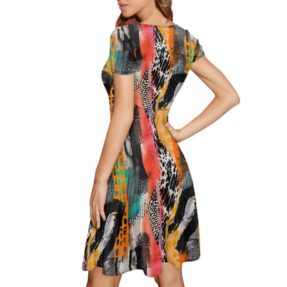 Women Scoop Neck Short Sleeve Ruffle Dress