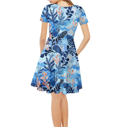 Women V-Neck Short Sleeve Ruffle Dress