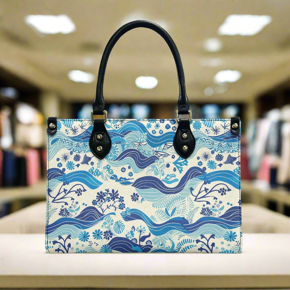 Timeless Waves: Elegant PU Leather Twill Carryall handbag