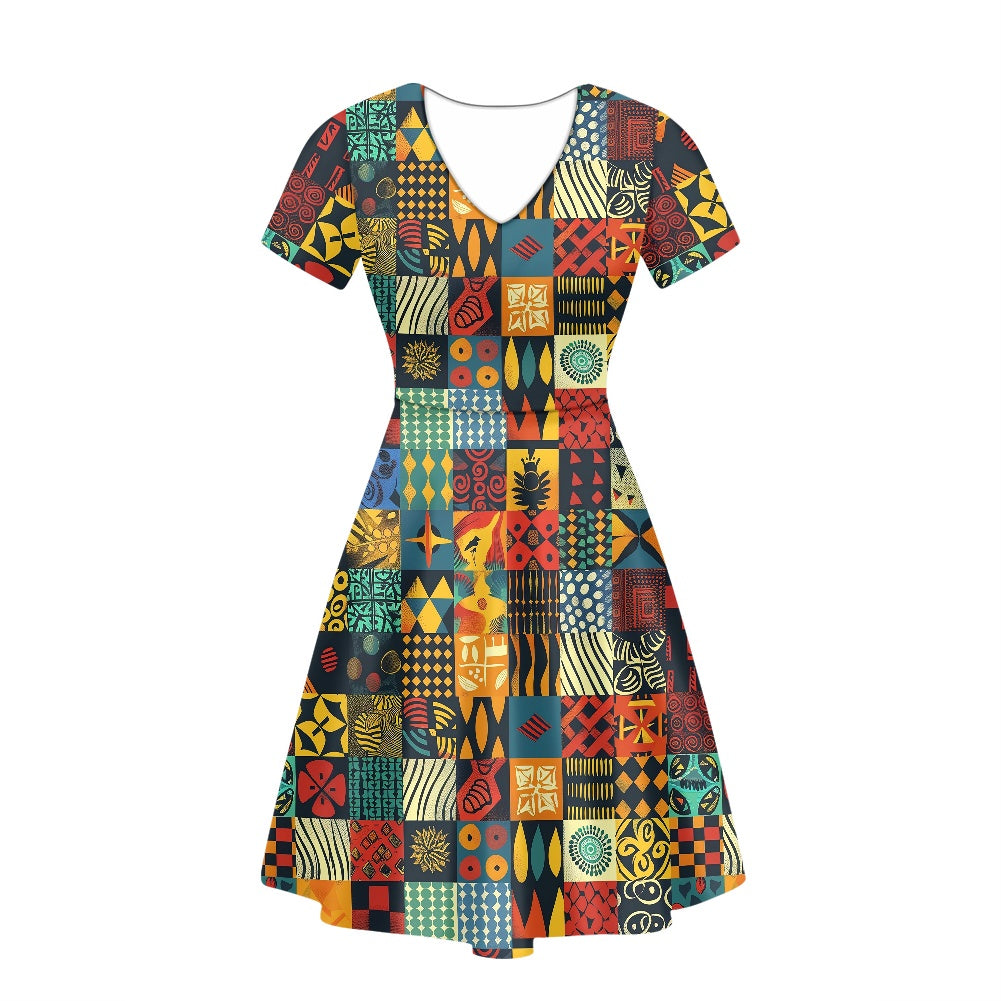 Women V-Neck Short Sleeve Ruffle Dress white