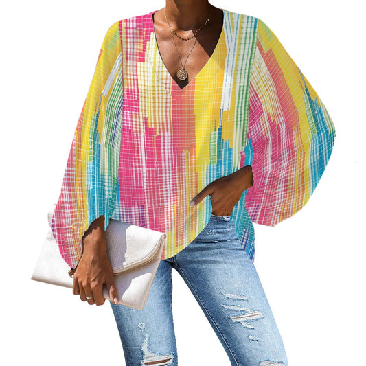 V-Neck Chiffon Puff Sleeve Blouse by Luxtrini 4XL