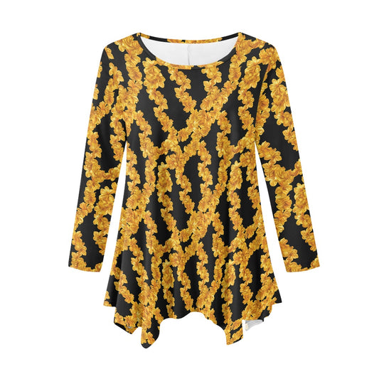 Women's Irregular Long Sleeve Floral Top – Elegance at Its Finest 6XL