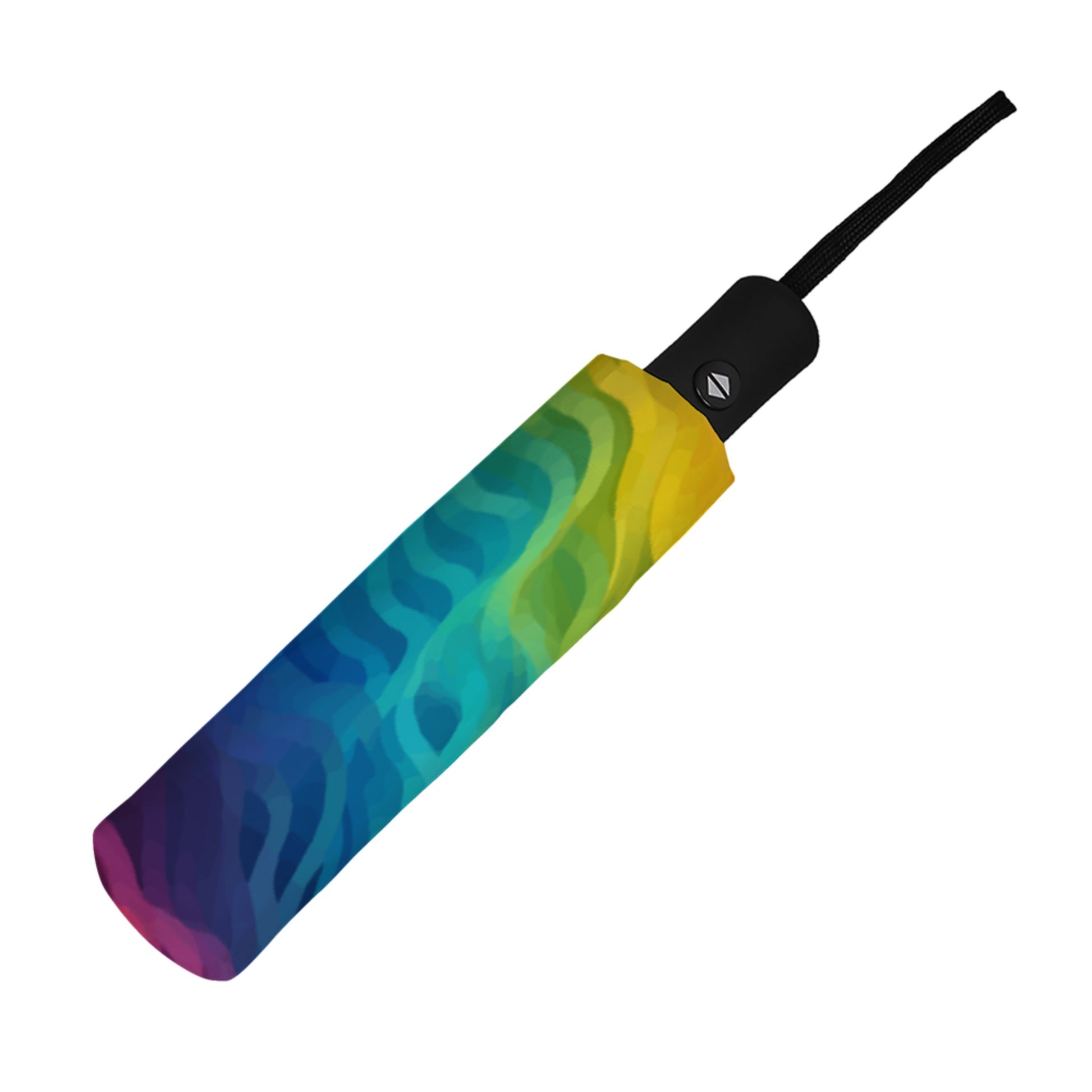 Rainbow Wave Compact Travel Umbrella – Windproof, Waterproof, One-Touch Foldable Umbrella with Artistic Abstract Print
