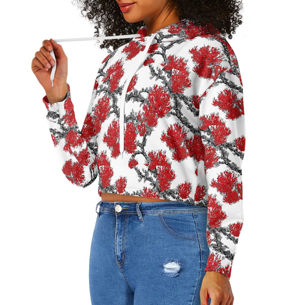 Women's midriff-baring sweatshirt - Red Floral