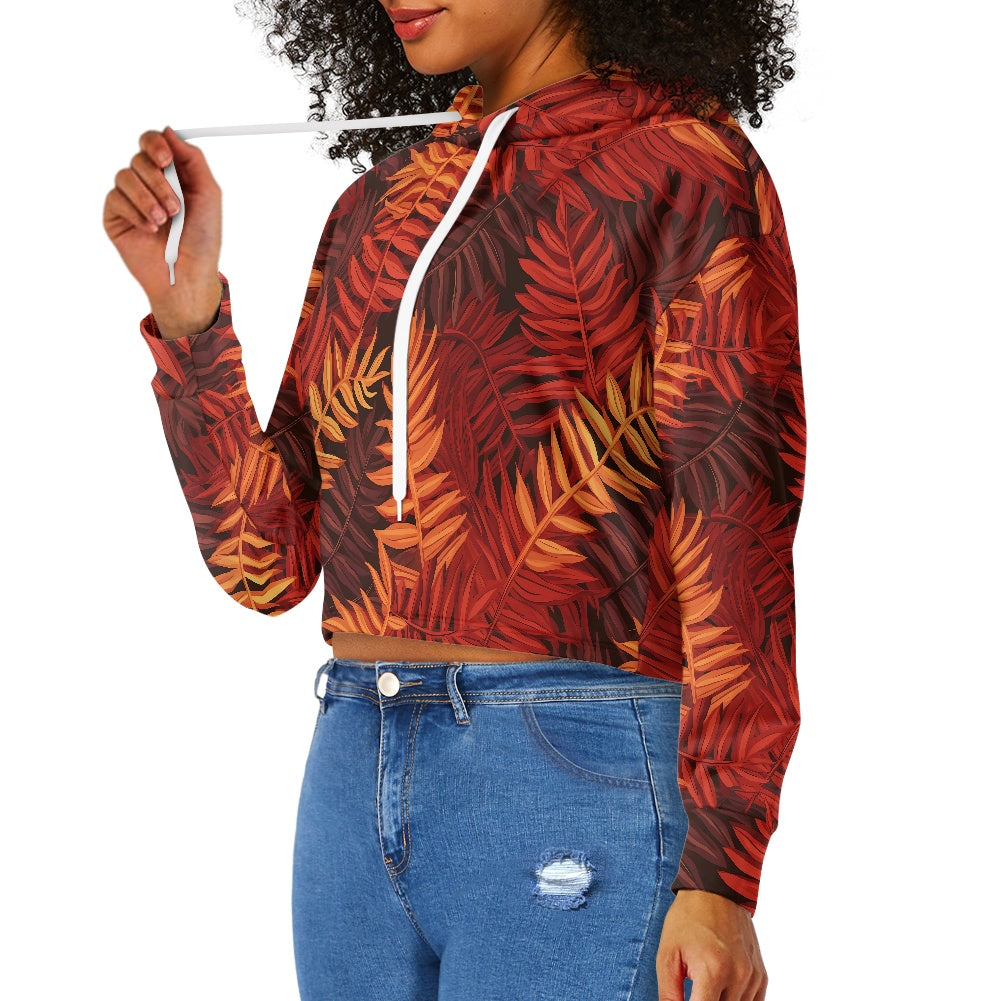 Women's midriff-baring sweatshirt Orange and Red Tropical