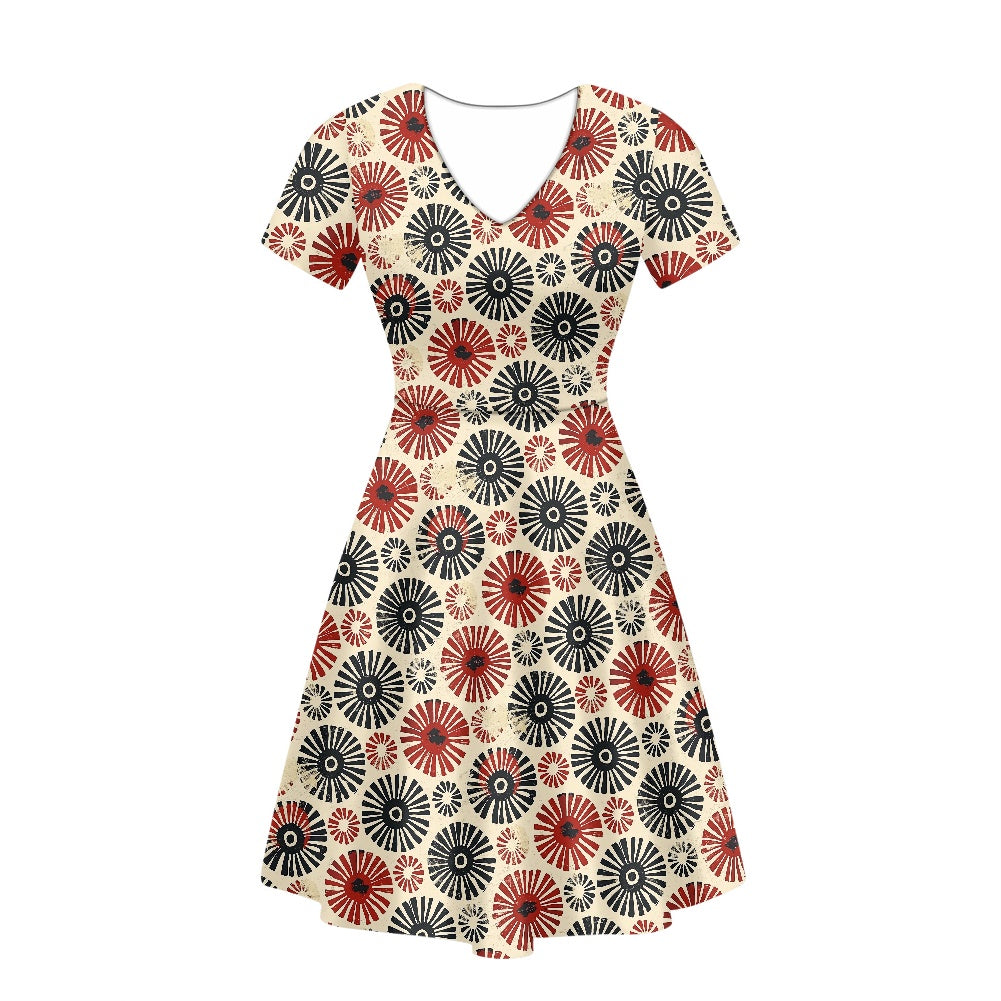 Women V-Neck Short Sleeve Ruffle Dress white