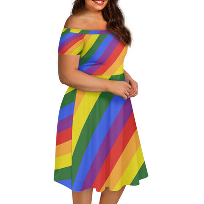 Rainbow Off shoulder short sleeved dress