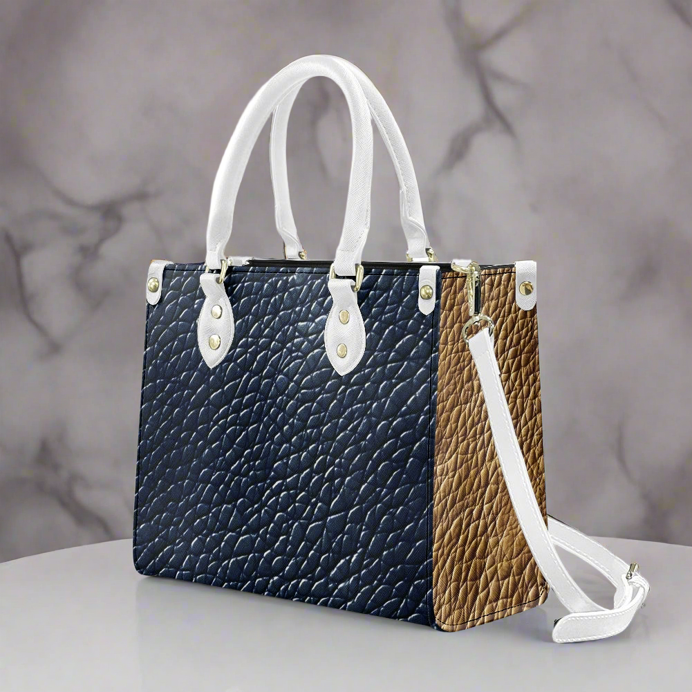 Navy and Cream Women's PU leather twill handbag