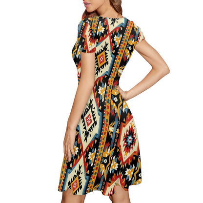 Women Scoop Neck Short Sleeve Ruffle Dress