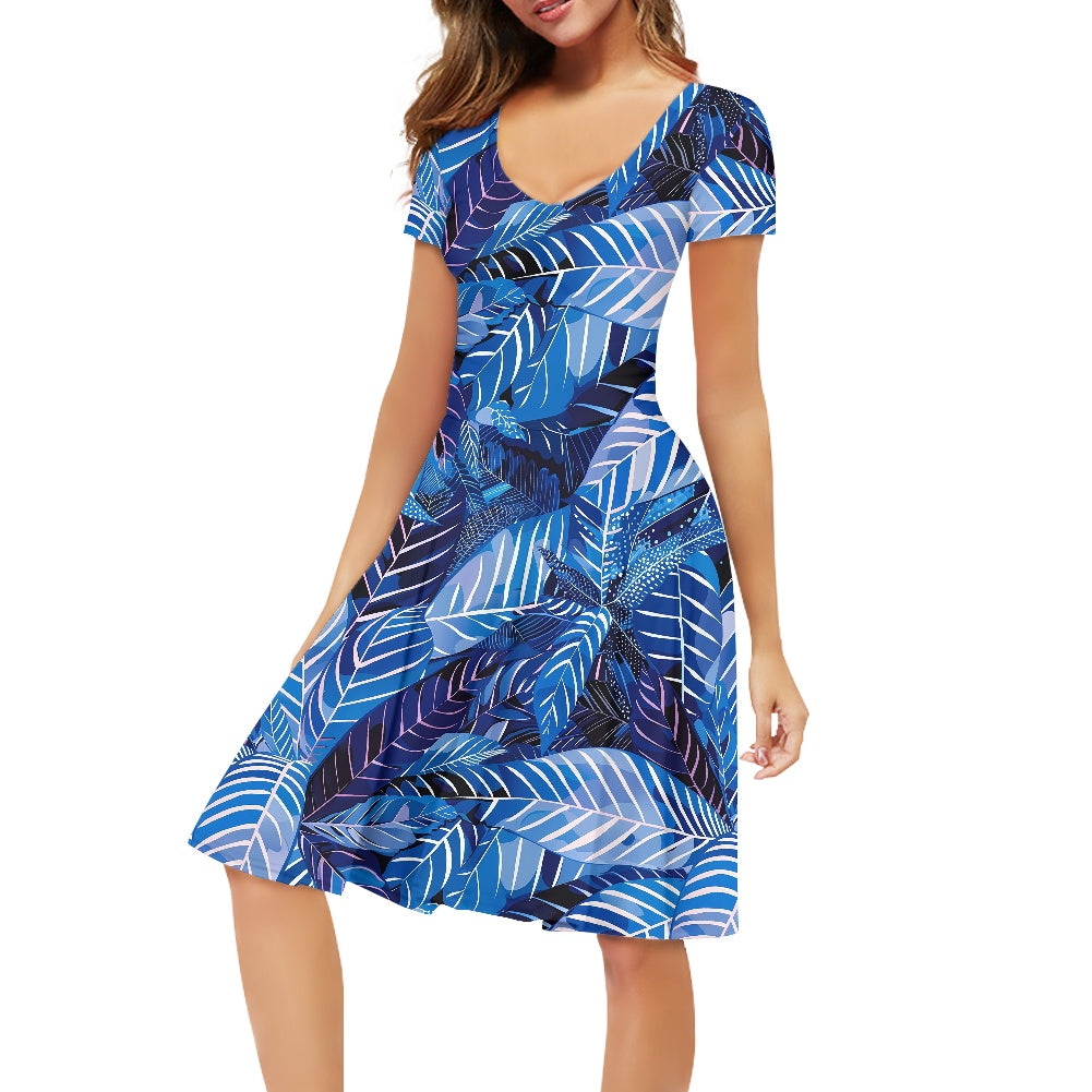 Women V-Neck Short Sleeve Ruffle Dress