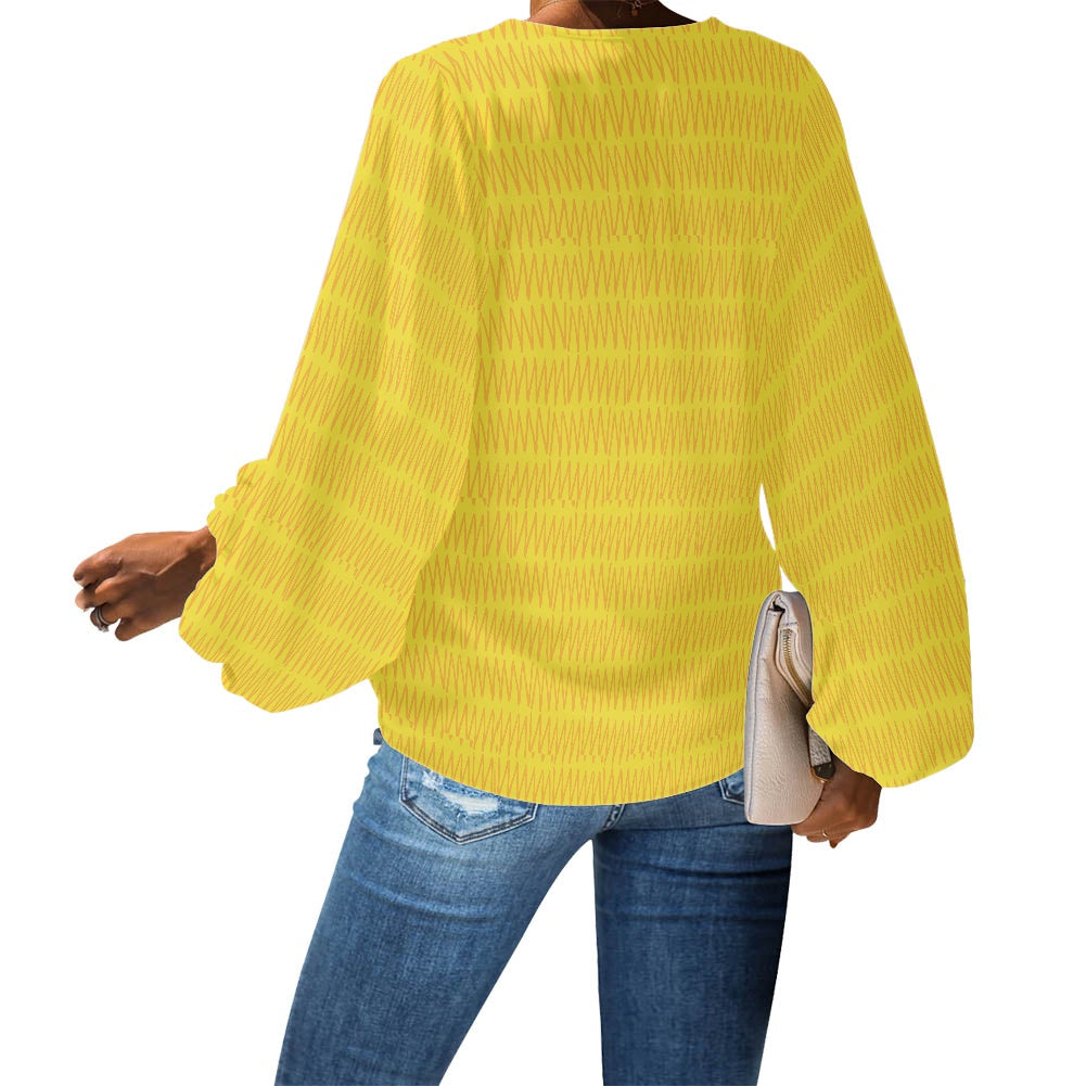 V-Neck Puff Sleeve Chiffon Blouse