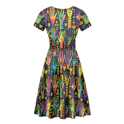 Women Scoop Neck Short Sleeve Ruffle Dress