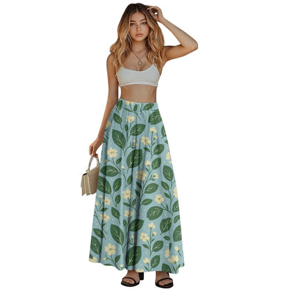 Vintage Garden Bloom Skirt – Handmade Boho Maxi Skirt with Pockets | Eco-Friendly Blue & Green Flora