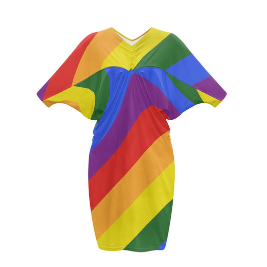 Rainbow Bat-sleeve hip dress white