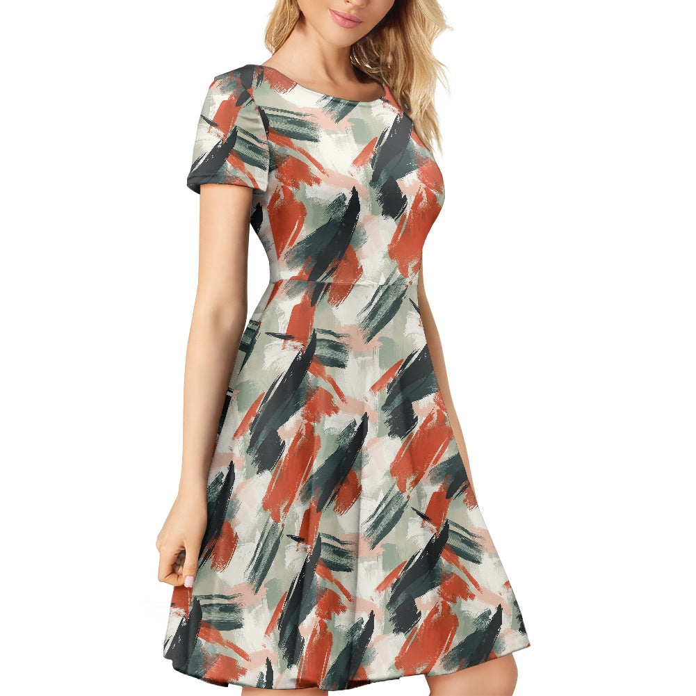 Women Scoop Neck Short Sleeve Ruffle Dress