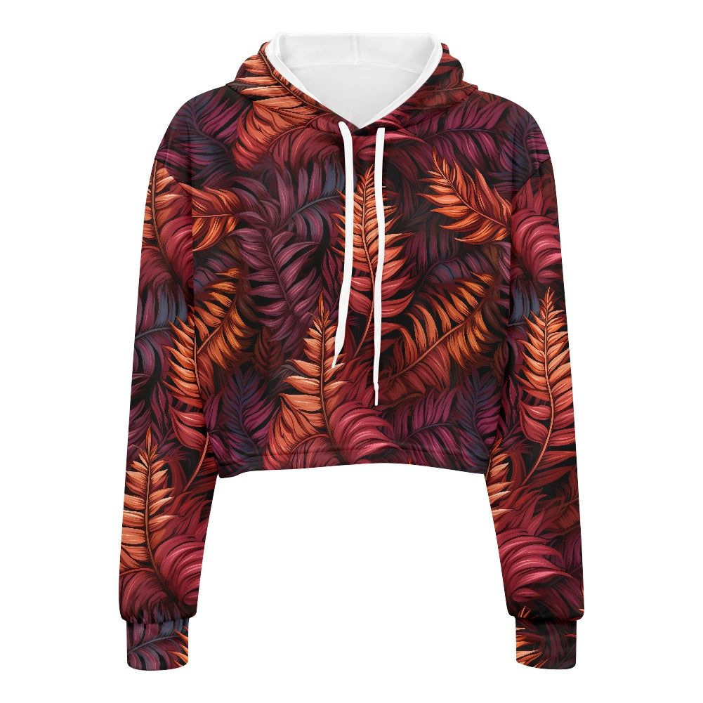 Women's midriff-baring sweatshirt - Red Tropical Passion white