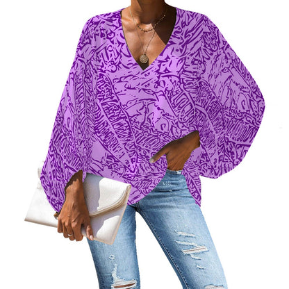 V-Neck Puff Sleeve Chiffon Blouse white