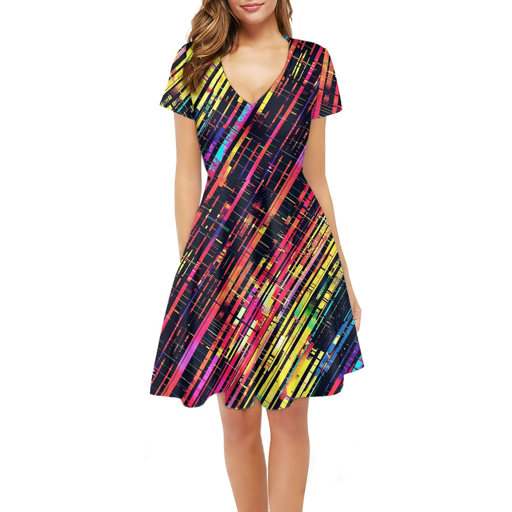 Women V-Neck Short Sleeve Ruffle Dress
