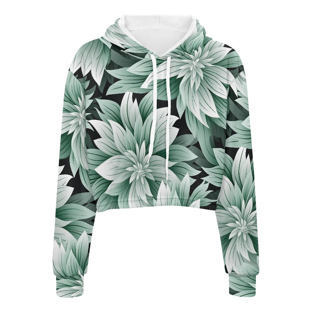 Women's midriff-baring sweatshirt - Green Tropical white