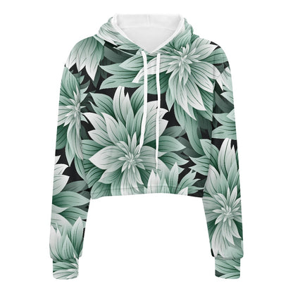 Women's midriff-baring sweatshirt - Green Tropical white