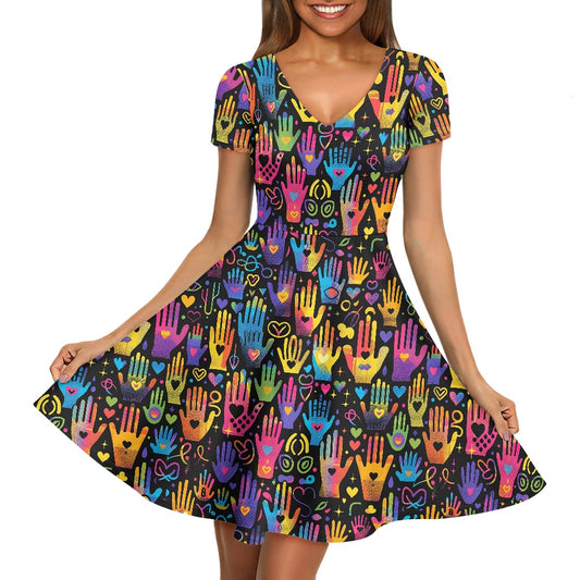 LGBTQ Women V-Neck Short Sleeve Ruffle Dress
